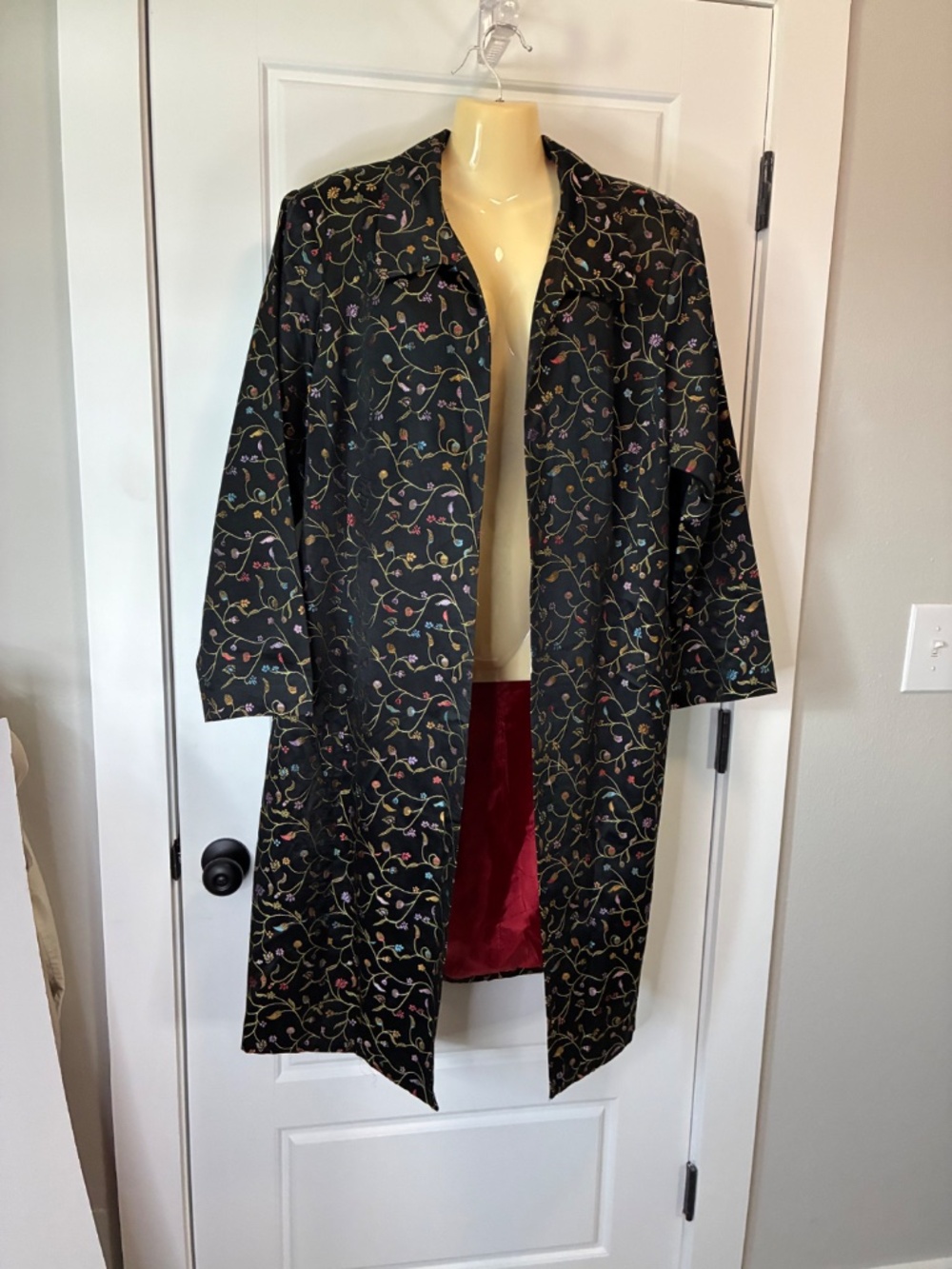MSK Open Swing Coat Floral Vine Embroidered Blazer Whimsigoth Grandmacore Blk 2X
